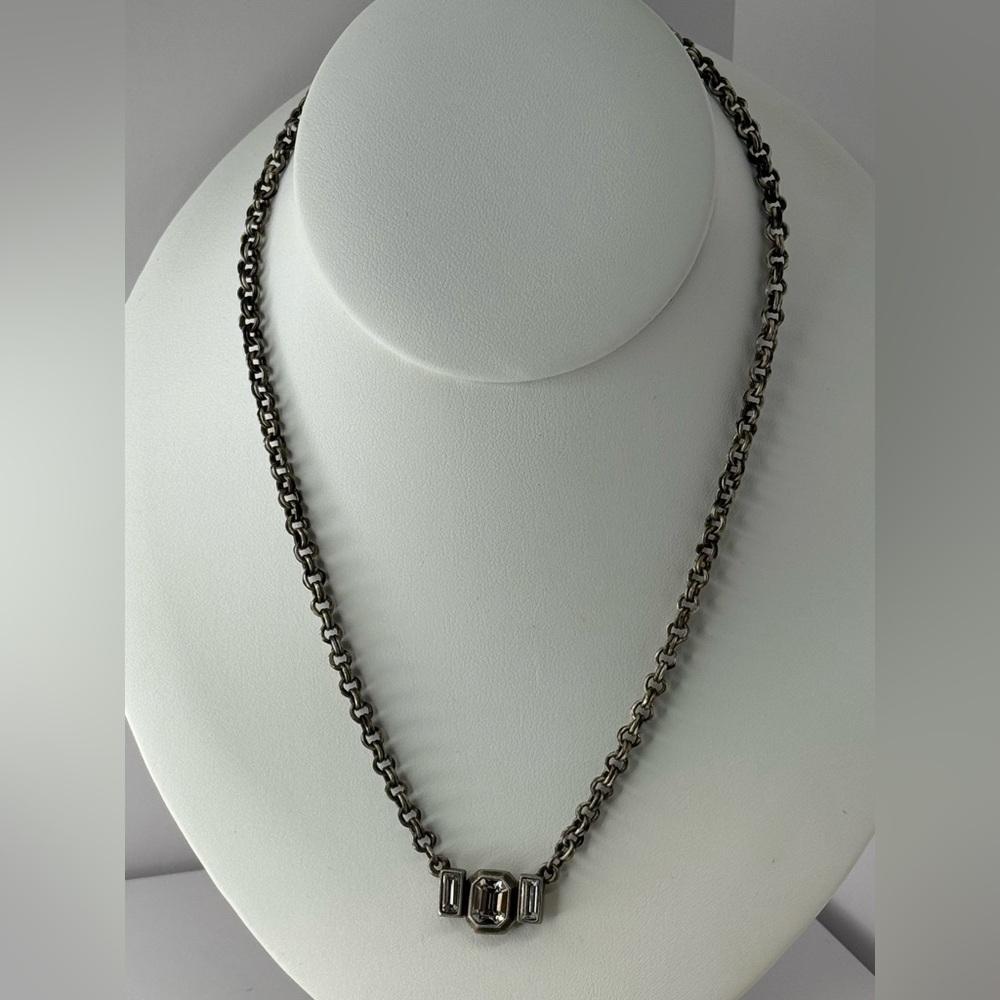 Myka double belcher pewter tone Chain Necklace with Geometric Pendant